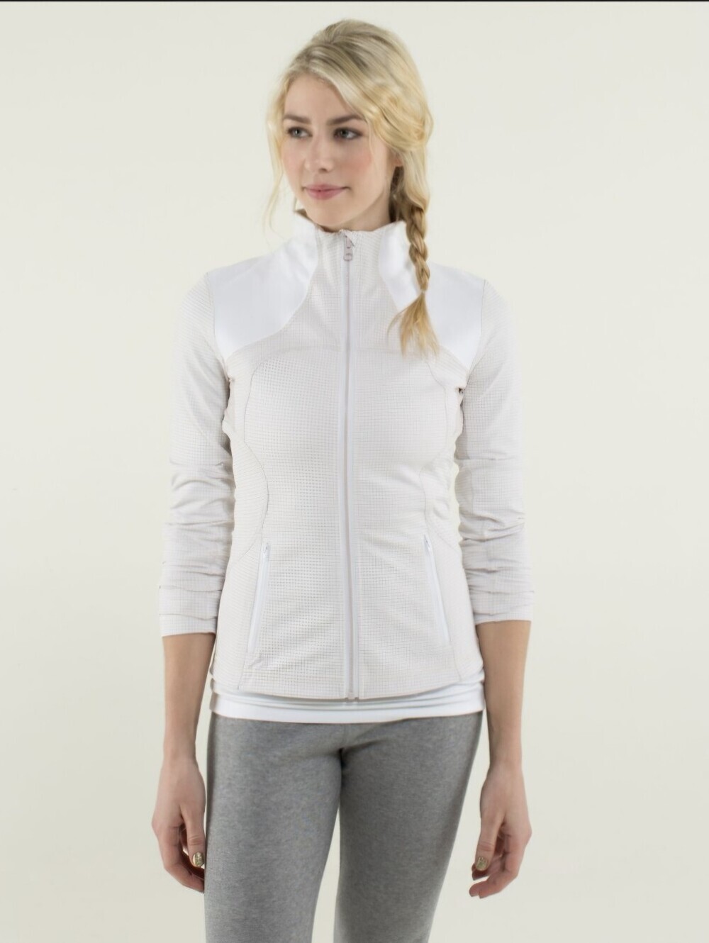 Lululemon Forme Jacket II White Dune Woven Grid Athleisure Zip Up Coat Size 10